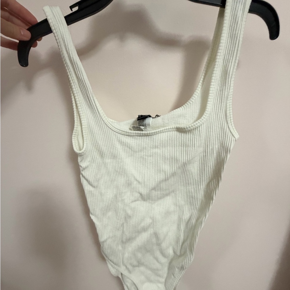 Forever 21 Cream Ribbed Tank Bodysuit